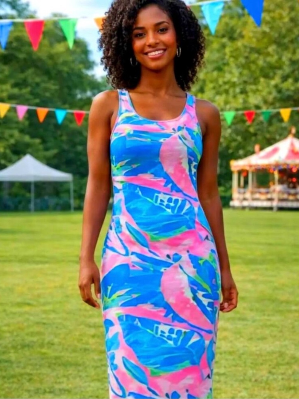 Maxi Dress Large Tropical Vacation Cruise Long Dress Resort UPF 50 Boho Summer
